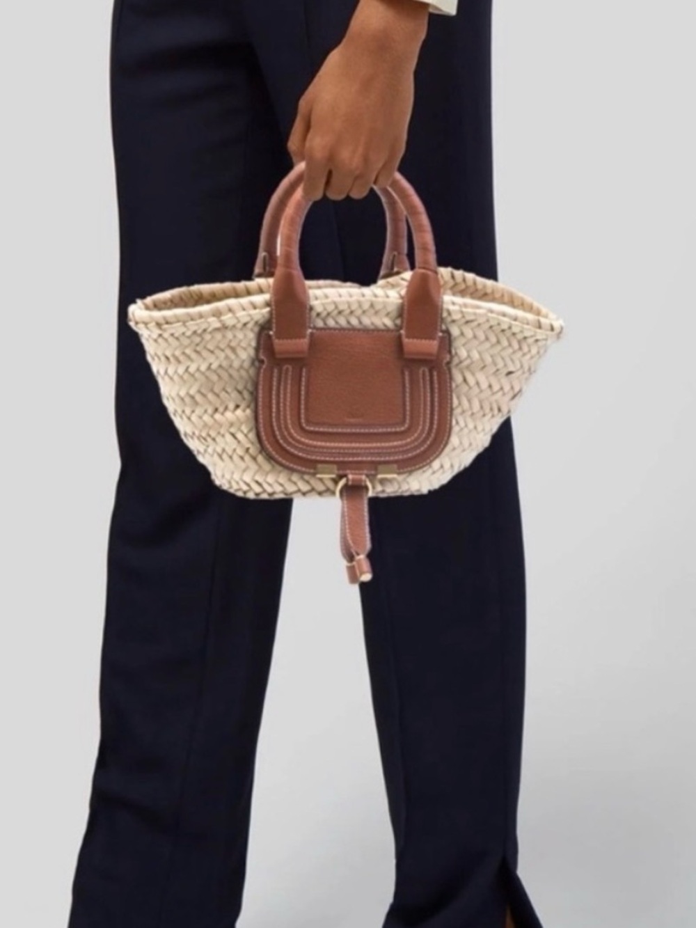 Chloe Woven Straw Tote with Tan Leather Trim